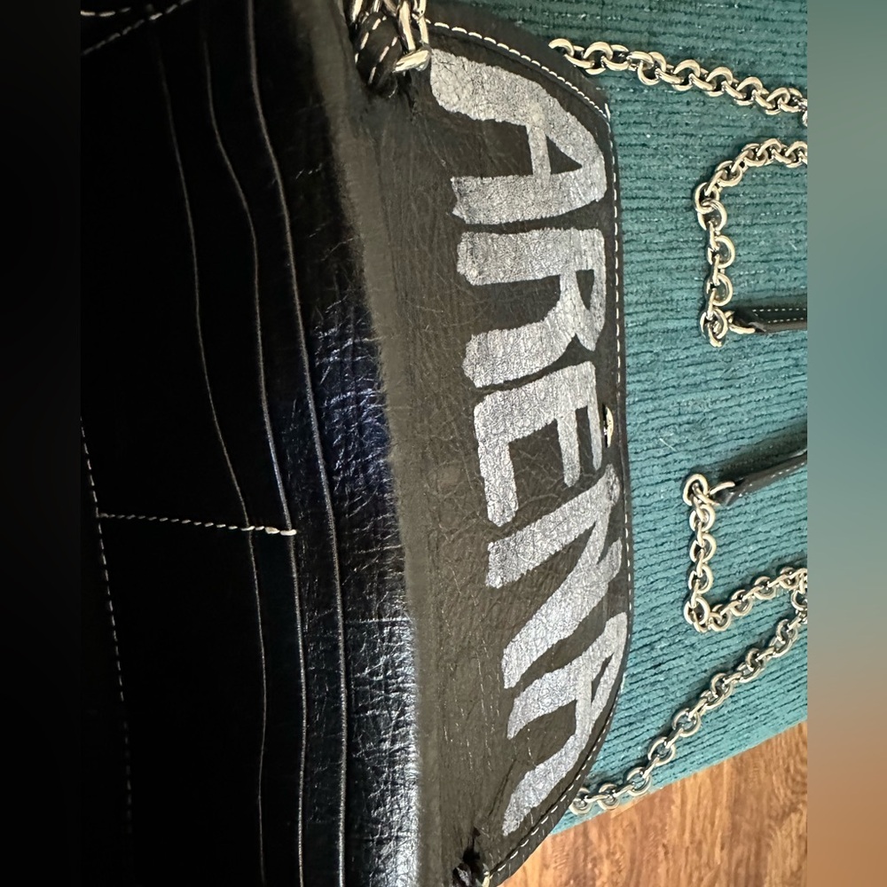 Balenciaga Bazar Graffiti Wallet on Chain Black Leather Shoulder/Crossbody Bag